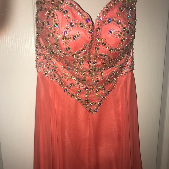 Coral strapless sequin prom formal dress size 5 - Picture 4 of 4